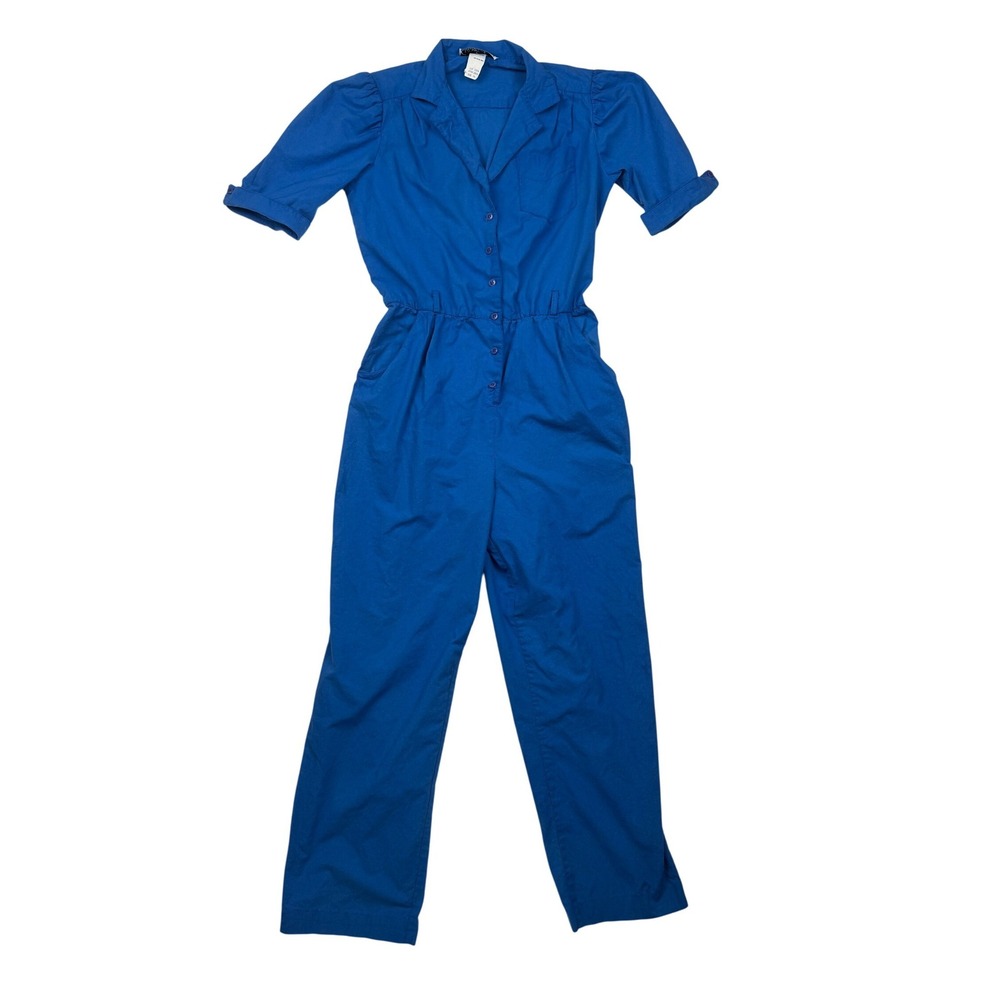 Vintage 80s 90s Alison Peters Blue Cotton Jumpsuit Utility Coveralls Size XS